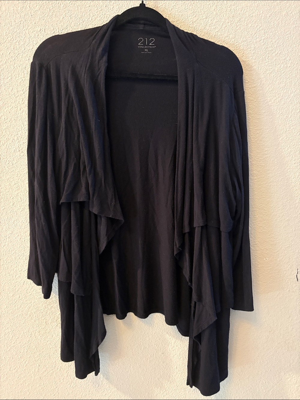 212 Collection Black Open-Front Draped Cardigan